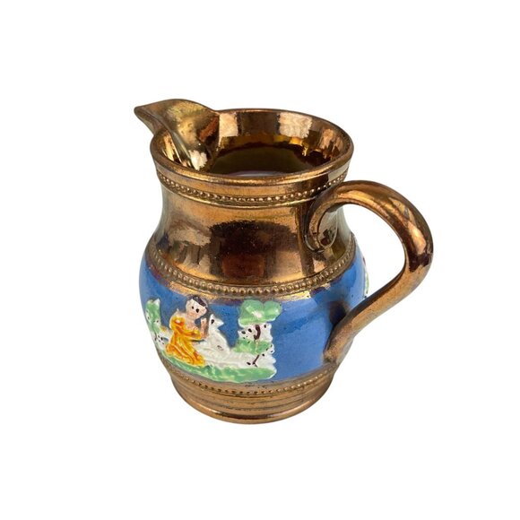 Antique Hand-Painted Copper Lustre Pitcher With Child & Dog Design - Picture 8 of 8